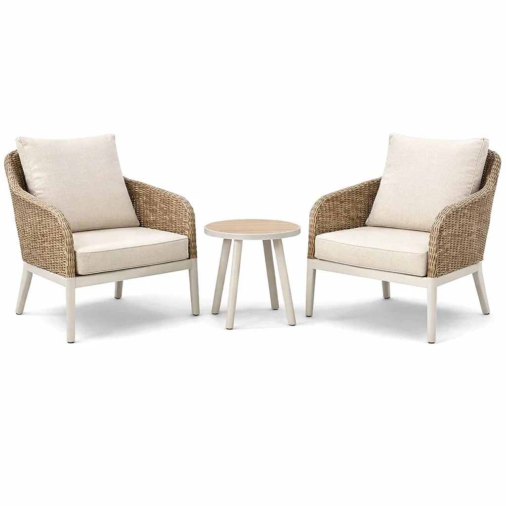 Set relax in Rattan PE Beige con Poltrone e Tavolino Rotondo-COMFORTABLENOOK