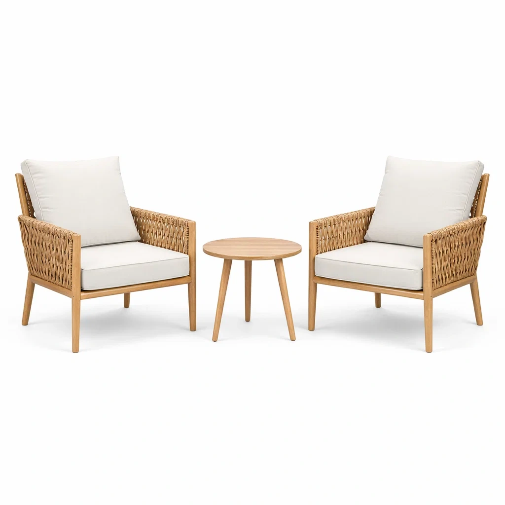 Set relax in Legno e Vimini con Cuscini Crema e Tavolino-COMFORTABLENOOK