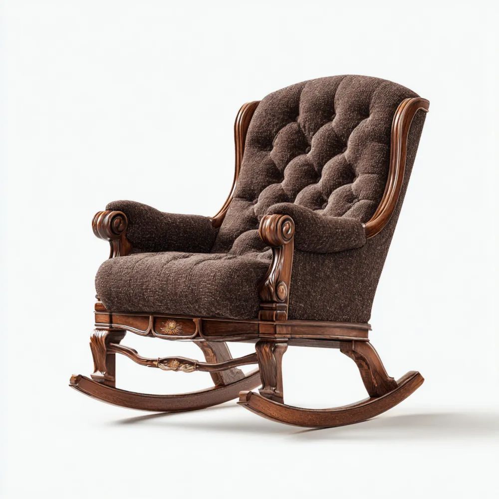 Schaukelstuhl Holzrahmen Gepolstert 100x75x90 cm – Dunkelbraun – Klassisches Design