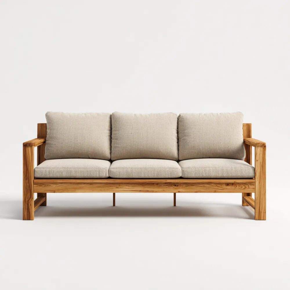 3-Sitzer-Sofa Massivholzrahmen Leinenbezug 200x85x75 cm - Beige - Zeitgenössisches Design