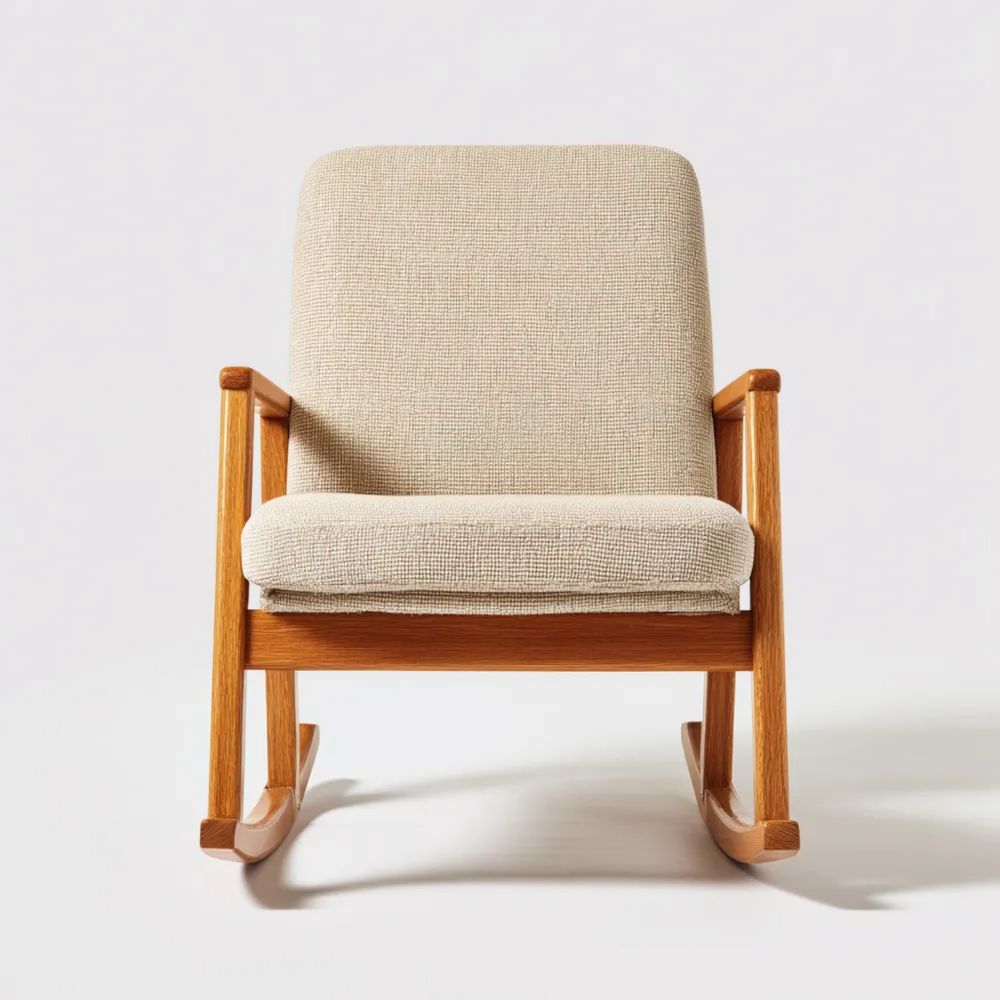 Schaukelstuhl 50x50x80 cm Holzgestell Stoffpolsterung Beige – Klassisches Design