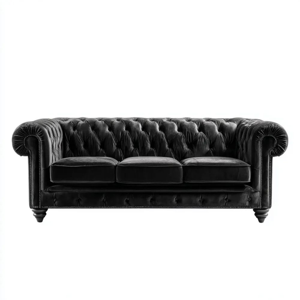 Chesterfield 3-Sitzer-Sofa Leder 200x85x75 cm - Schwarz - Klassisches Design