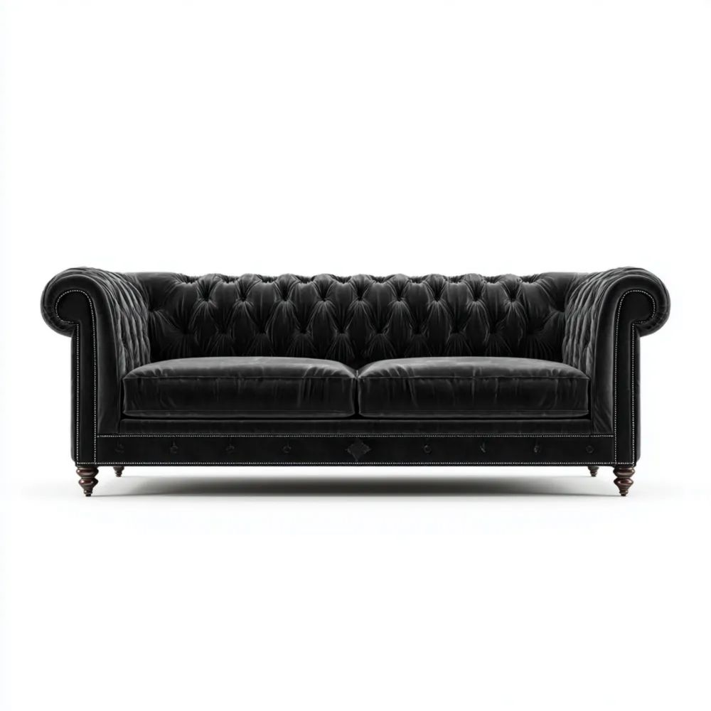 2-Sitzer-Sofa Samt 190x85x75 cm - Schwarz - Chesterfield-Stil
