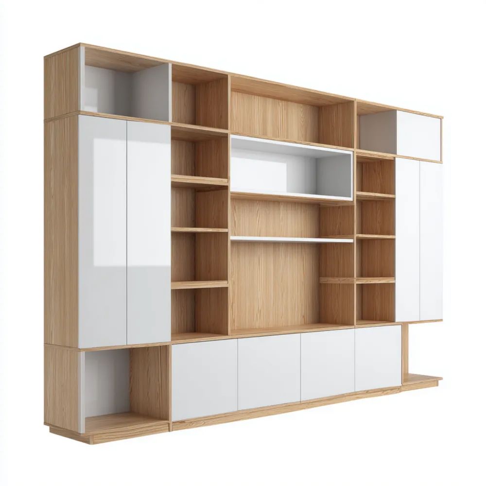 Wohnwand Holzoptik/Weiß – 240x200x40 cm – Modernes Design