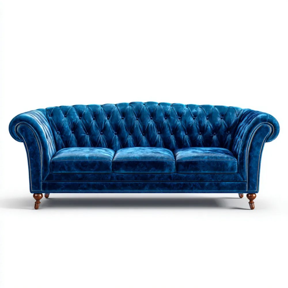 3-Sitzer-Sofa Samt 210x90x85 cm - Blau - Chesterfield Design