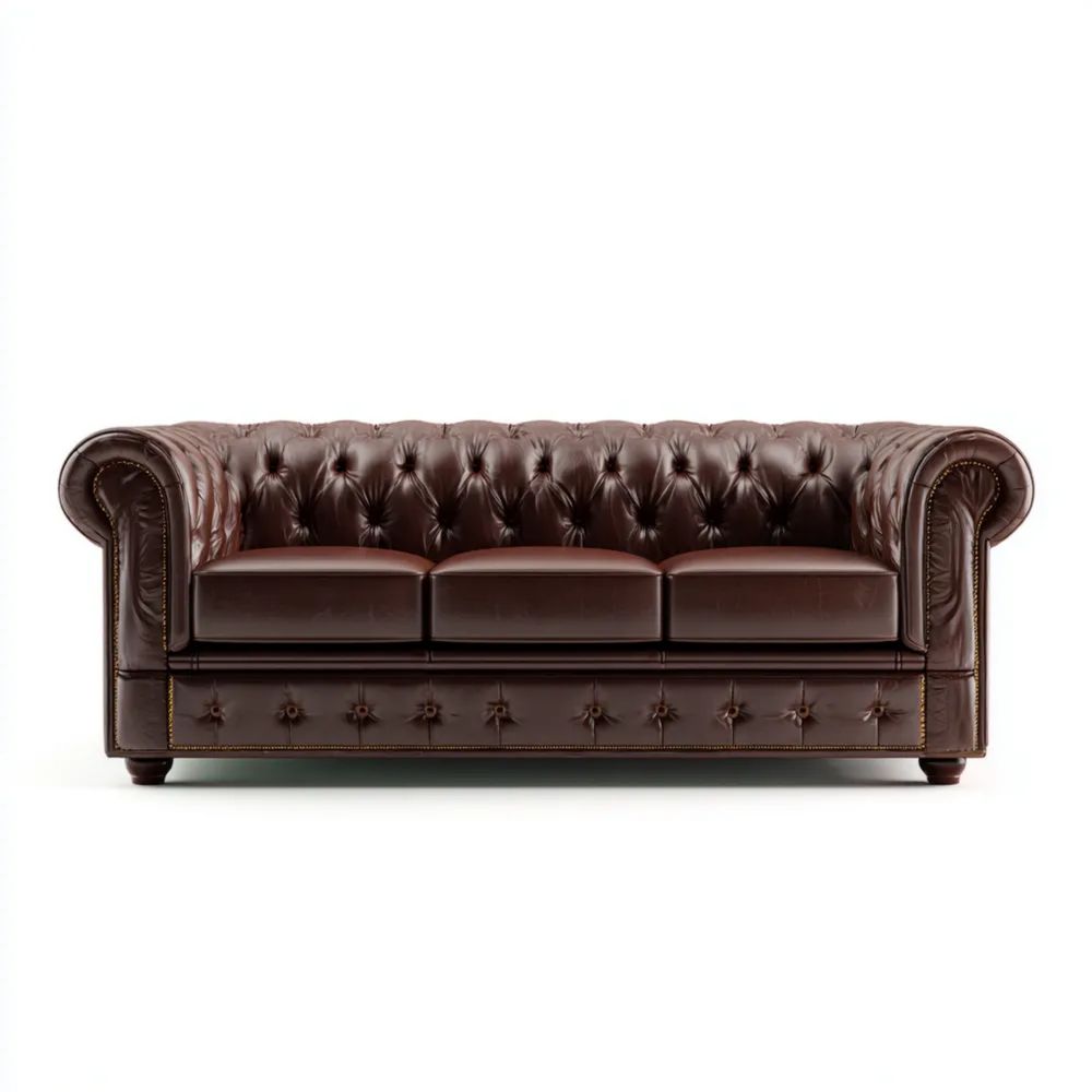 3-Sitzer Chesterfield Ledersofa 210x90x80 cm - Dunkelbraun - Klassisches Design