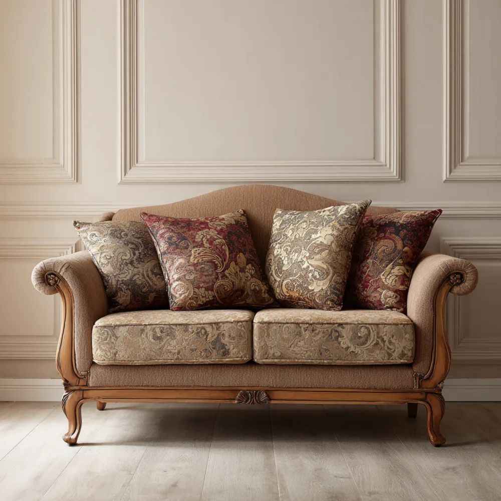 2-Sitzer-Sofa Barock Stil Stoffpolsterung 160x90x80 cm - Beige/Braun - Klassisches Design