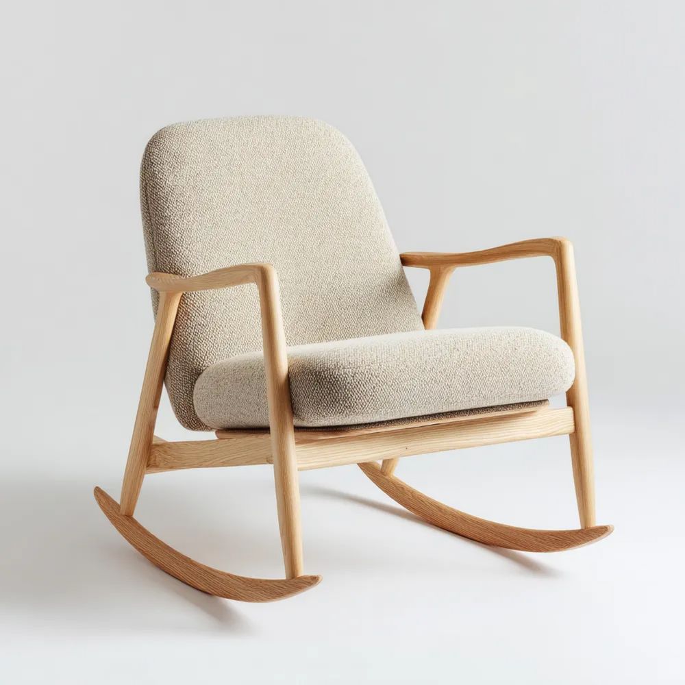 Schaukelstuhl 70x95x85 cm Holzrahmen Stoffpolster Beige – Modernes Design