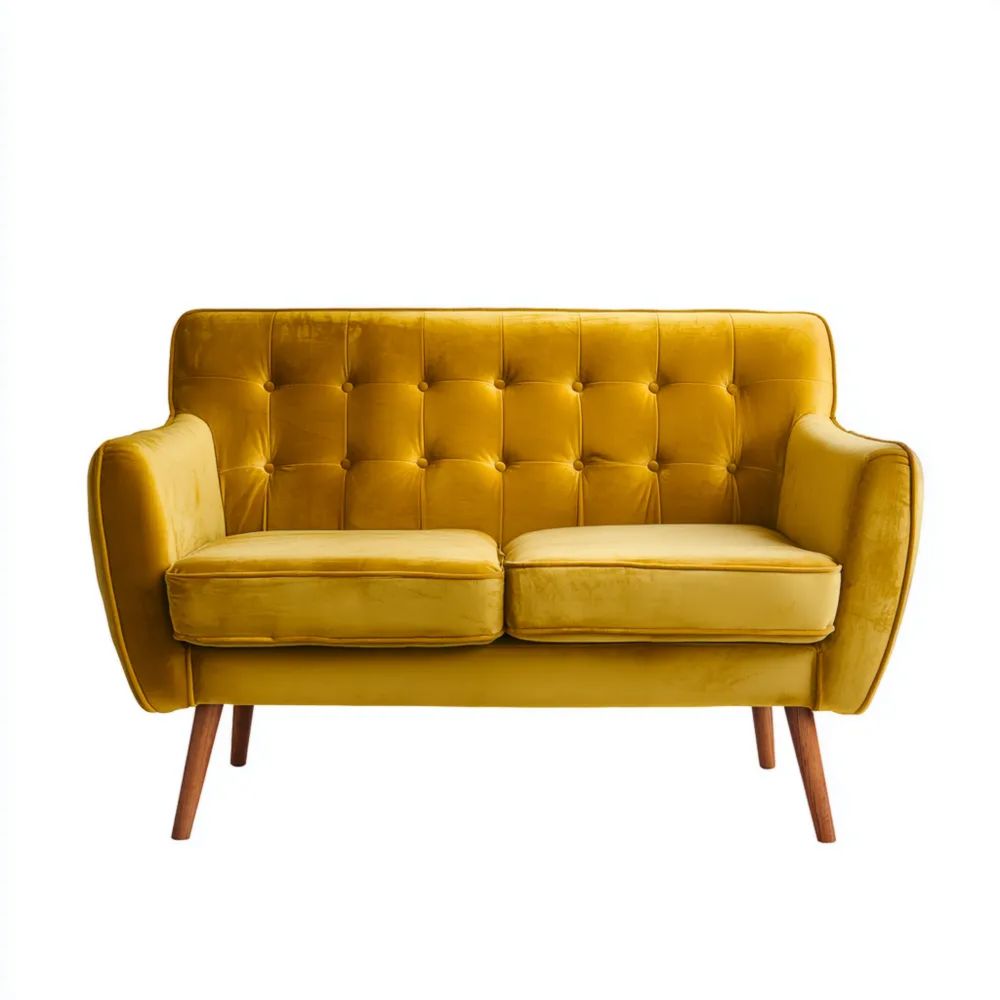 2-Sitzer-Sofa Samt 150x80x85 cm – Gelb – Retro-Design
