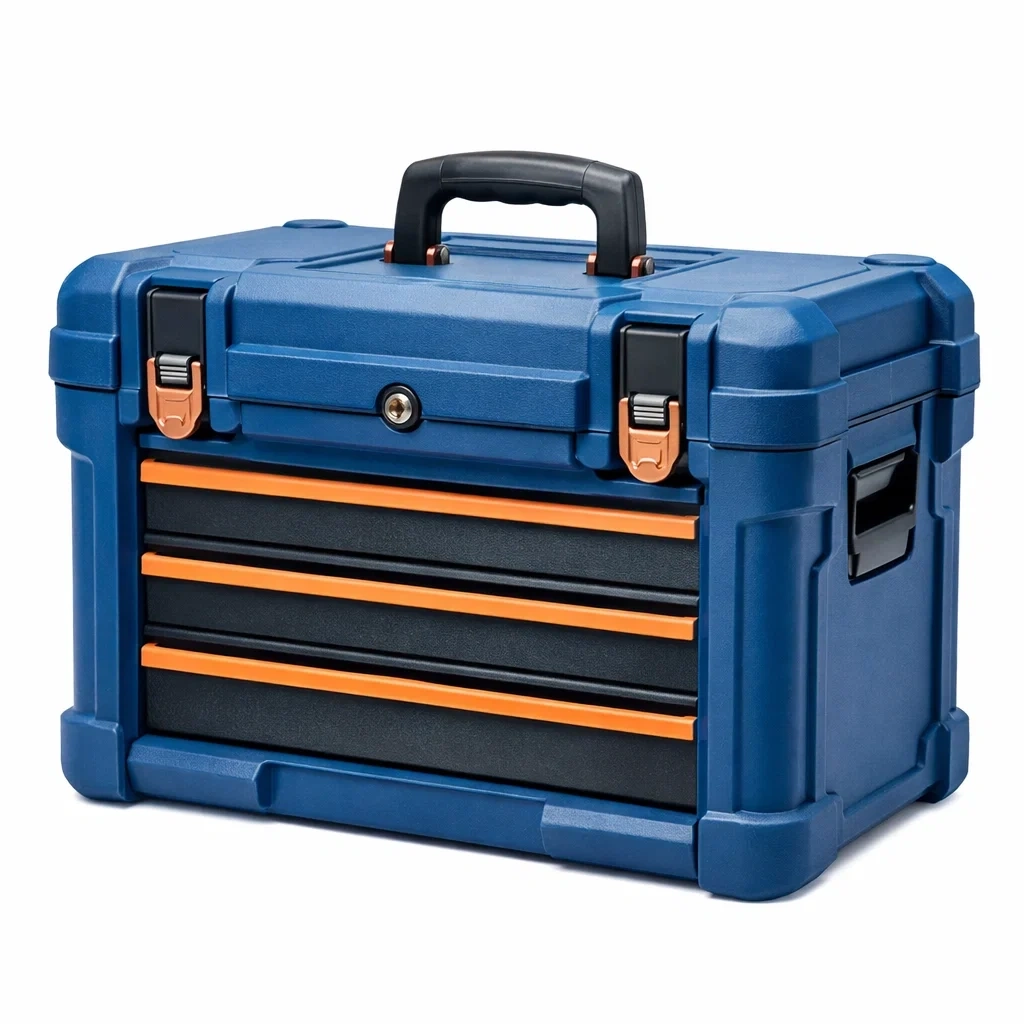 Cassetta degli attrezzi in plastica e metallo con cassetti e maniglia-LUXEBLISSLIVING