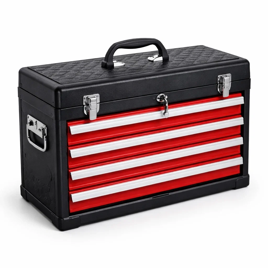 Cassetta degli attrezzi in acciaio nero e rosso con 4 cassetti 52x22x30 cm-LUXEBLISSLIVING