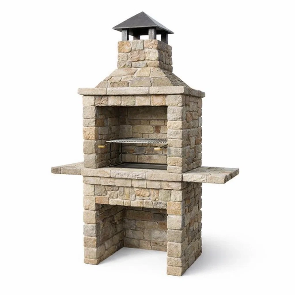 Barbecue da esterno in pietra con griglia in acciaio inox-LUXEBLISSLIVING