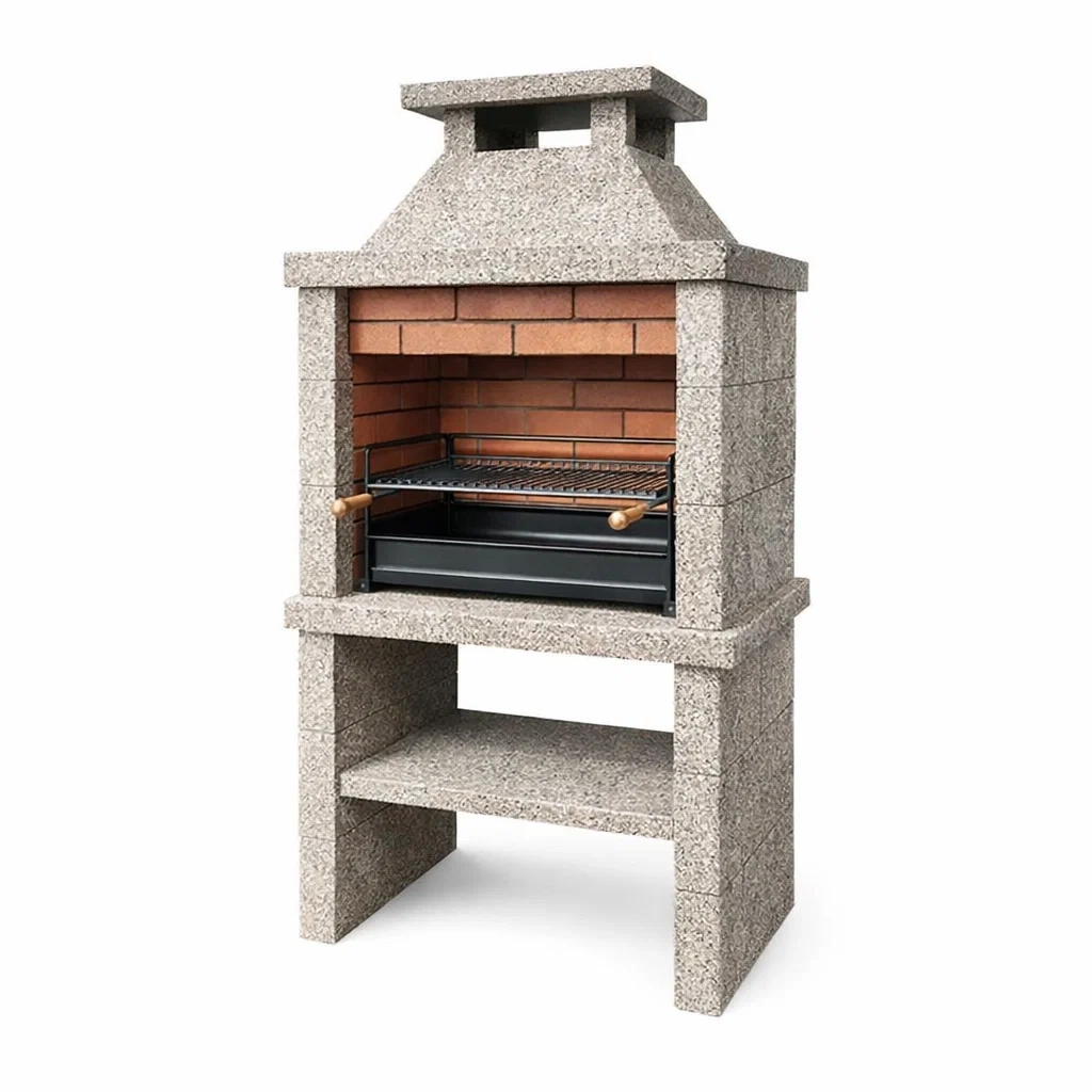 Barbecue in cemento e mattoni refrattari con griglia regolabile-LUXEBLISSLIVING