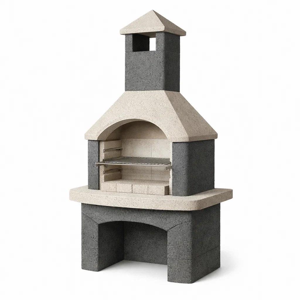 Barbecue da esterno in cemento con griglia in acciaio inox-LUXEBLISSLIVING