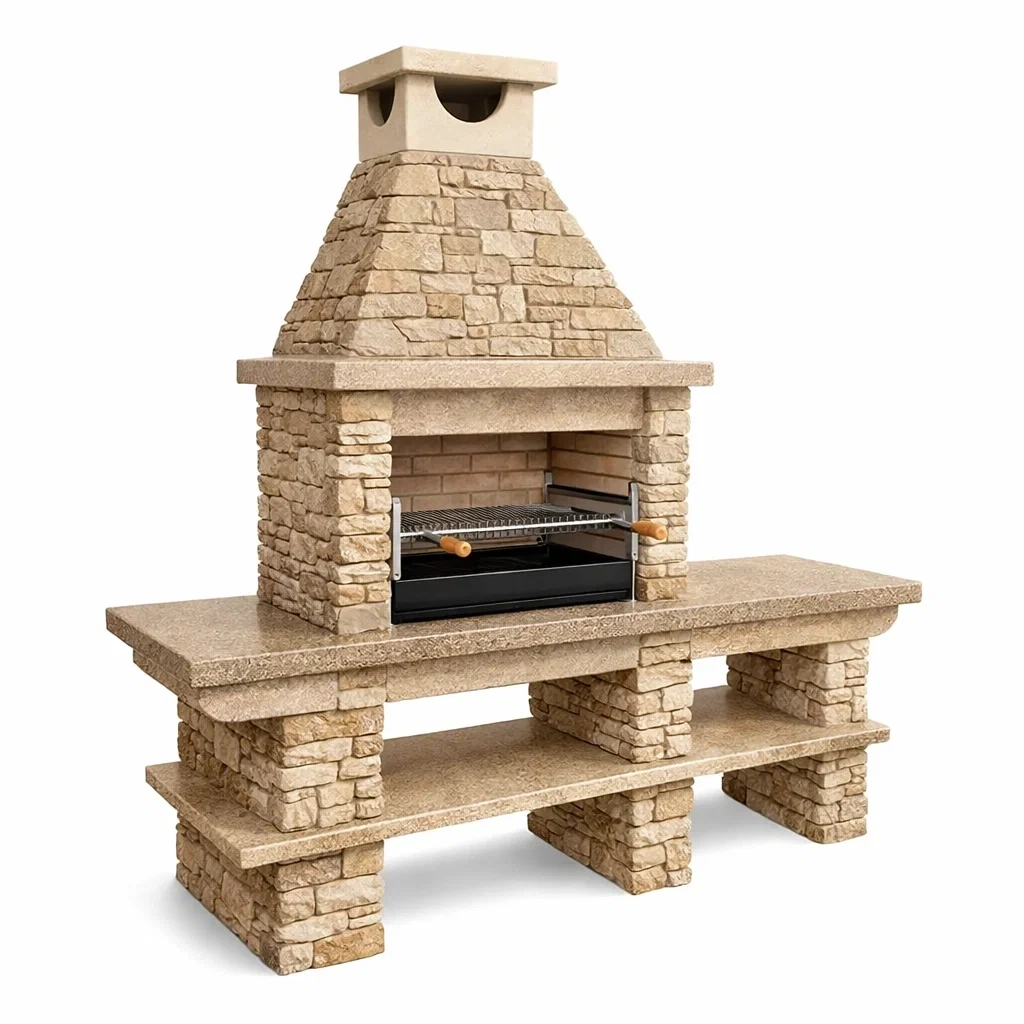 Barbecue in pietra naturale e acciaio inox beige-LUXEBLISSLIVING