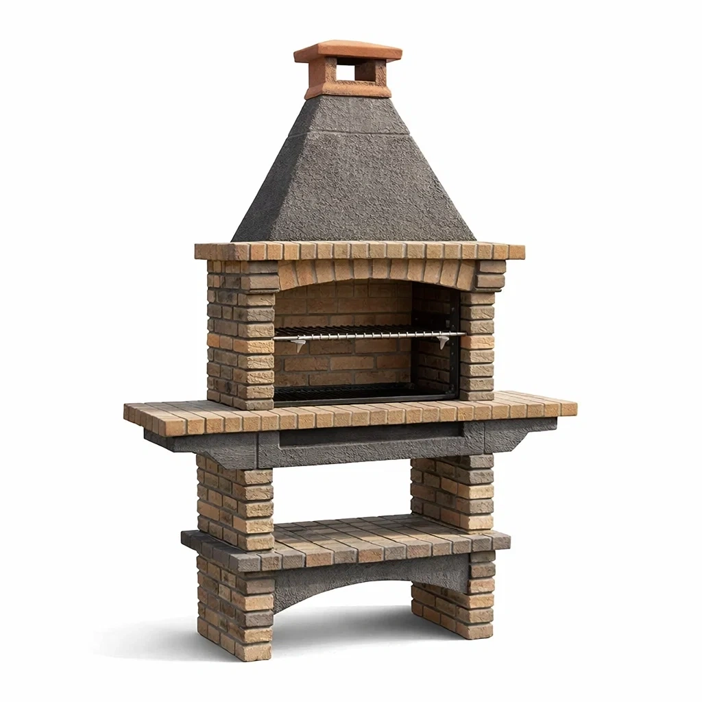 Barbecue in mattoni e cemento con griglia 100x50x200 cm-LUXEBLISSLIVING