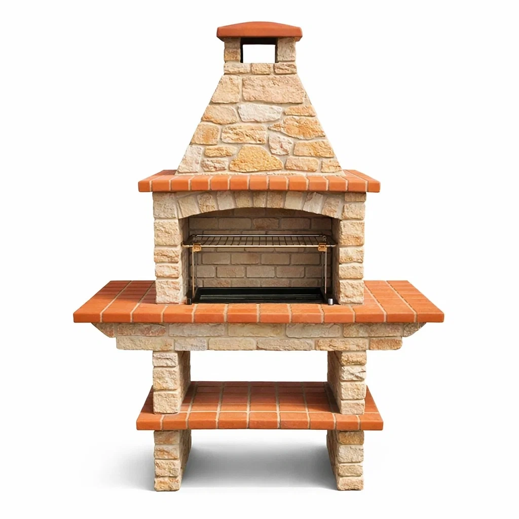 Barbecue in pietra e laterizio con griglia-LUXEBLISSLIVING