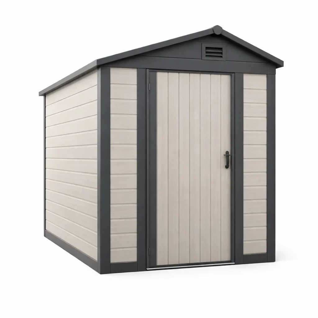 Casetta da giardino rettangolare in resina grigio-LUXEBLISSLIVING