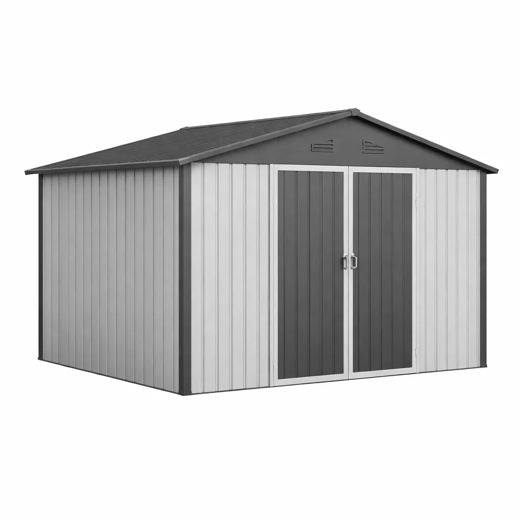 Casetta da giardino in acciaio zincato grigio 340x386x200 cm-LUXEBLISSLIVING