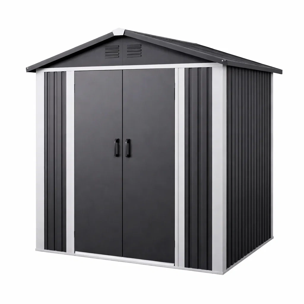 Casetta da giardino in metallo con doppia porta e ventilazione 213x130x185 cm-LUXEBLISSLIVING