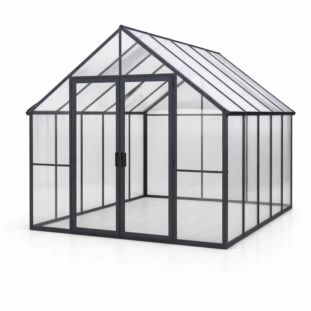 Serra in alluminio e policarbonato nero trasparente-LUXEBLISSLIVING