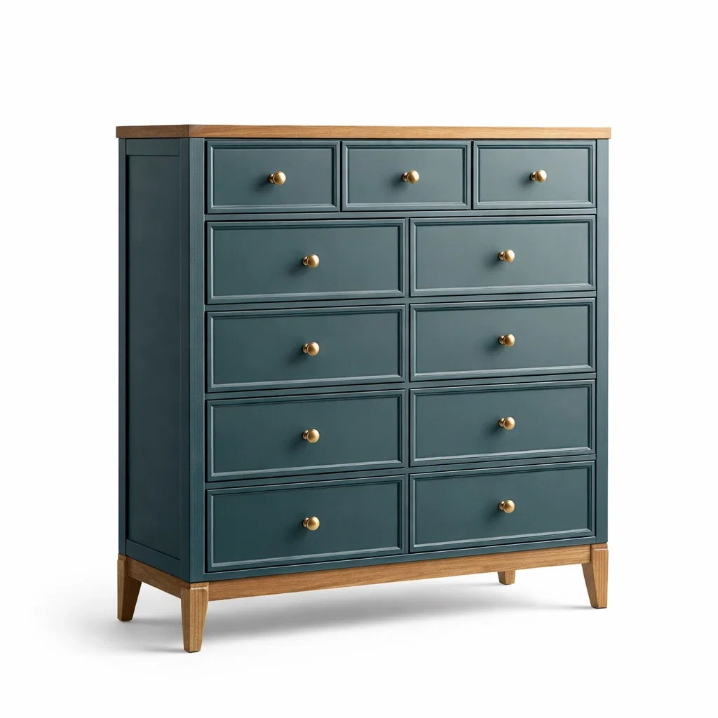 Cassettiera in Legno Massello con 11 Cassetti Verde Blu 120x40x140 cm-TRENDYSANCTUARYLIVING