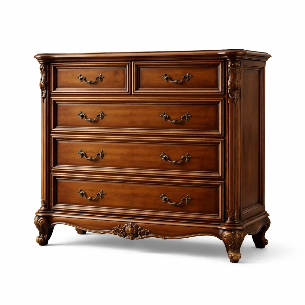 Cassettiera in Legno Mogano con 5 Cassetti-TRENDYSANCTUARYLIVING