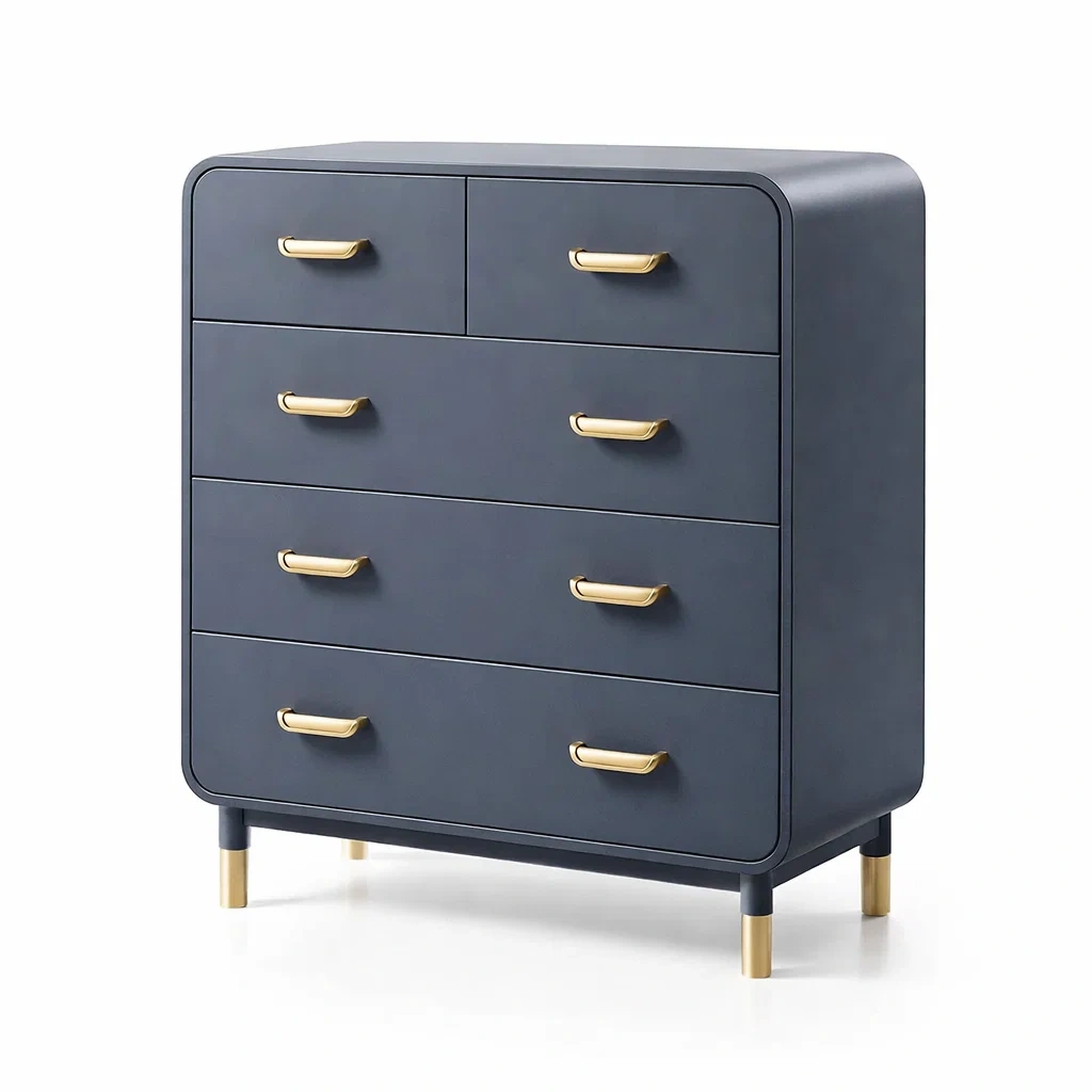Cassettiera in Legno Blu con 5 Cassetti e Maniglie Dorate-TRENDYSANCTUARYLIVING