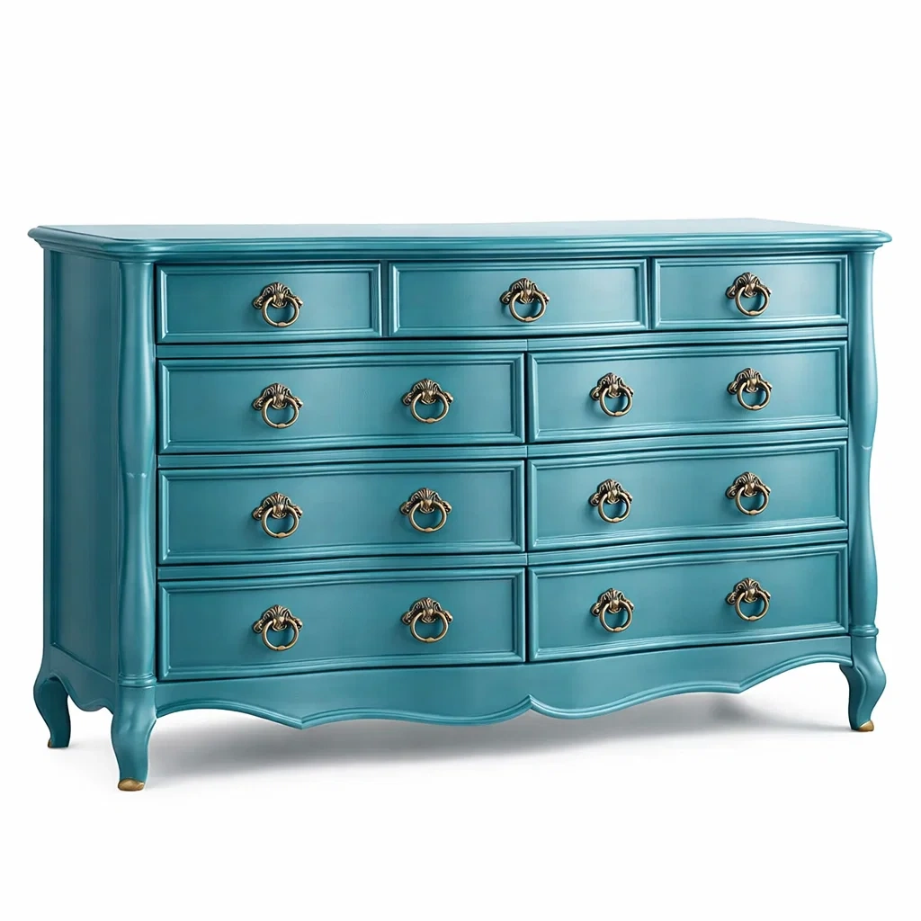 Cassettiera in Legno con 9 Cassetti e Maniglie Metalliche Blu-TRENDYSANCTUARYLIVING