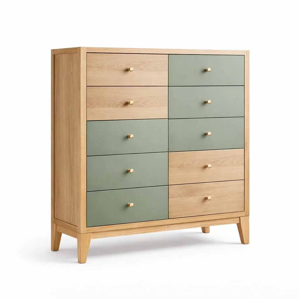 Cassettiera in Legno con Cassetti Rovere e Verde 100x80x35 cm-TRENDYSANCTUARYLIVING