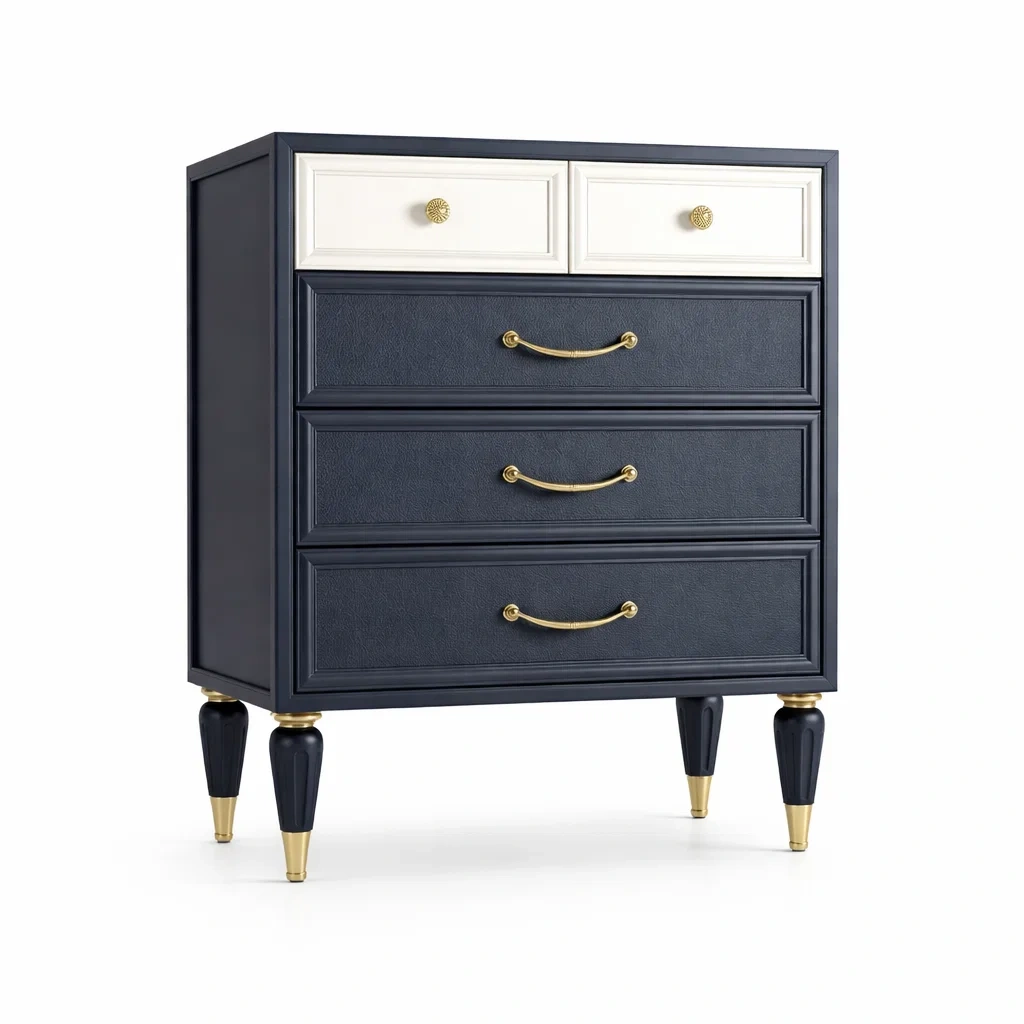 Cassettiera in Legno e Metallo con 5 Cassetti Blu Bianco-TRENDYSANCTUARYLIVING