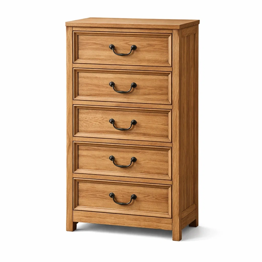 Cassettiera in Legno di Rovere con 5 Cassetti-TRENDYSANCTUARYLIVING