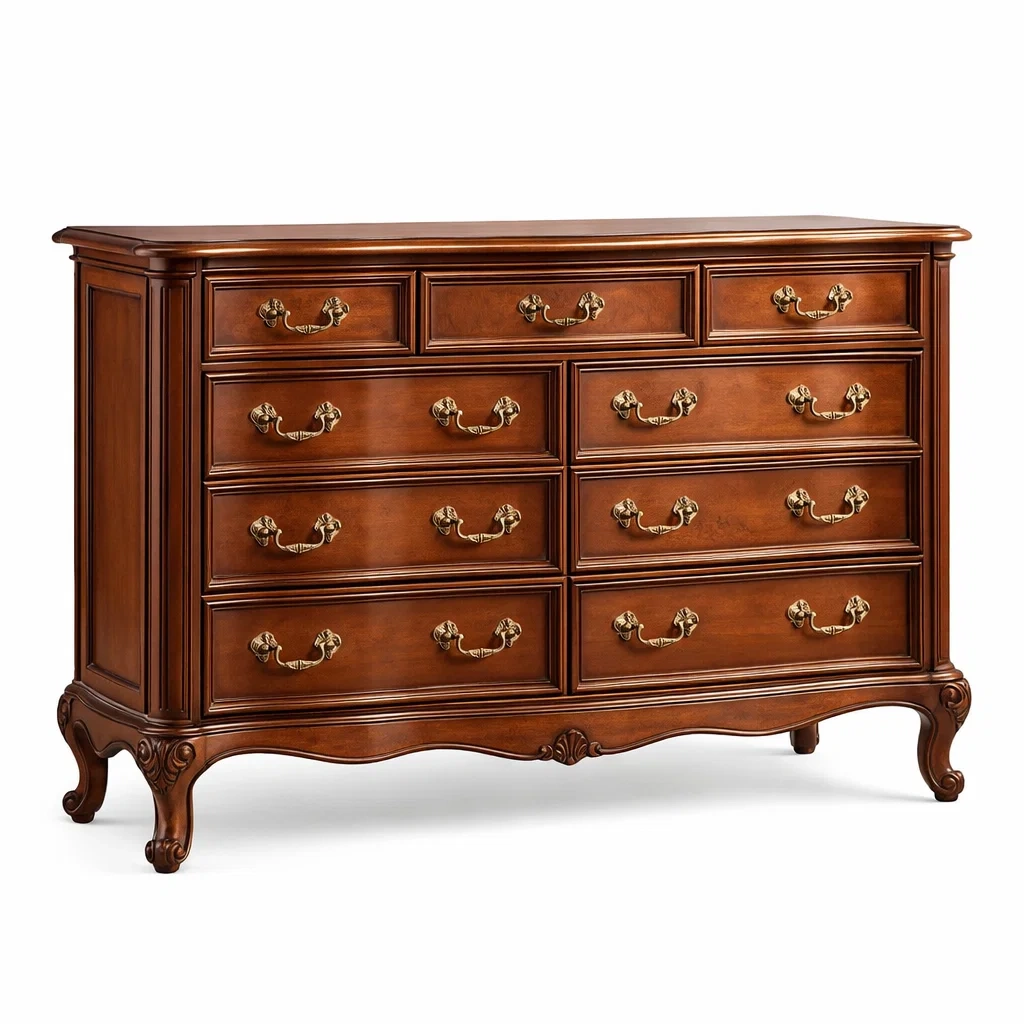 Cassettiera in Legno con 9 Cassetti Intagliati-TRENDYSANCTUARYLIVING