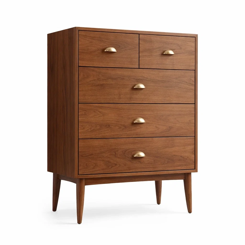 Cassettiera in Legno Massello con 5 Cassetti e Maniglie in Ottone-TRENDYSANCTUARYLIVING