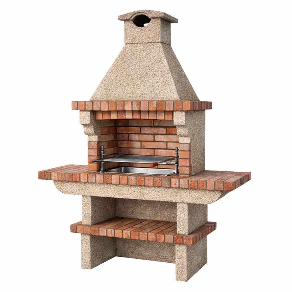 Barbecue in Mattone e Cemento con Camino e Griglia in Acciaio-TRENDYSANCTUARYLIVING