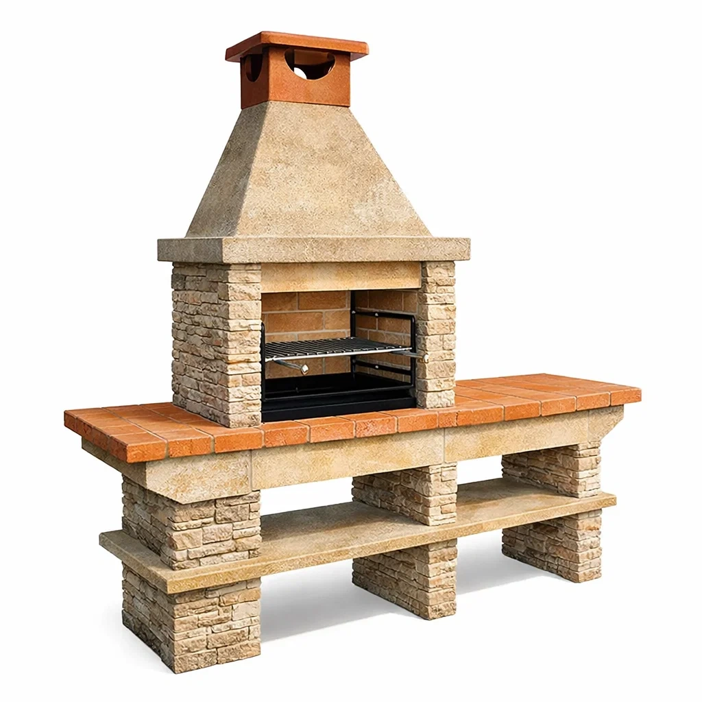 Barbecue in Pietra e Cemento con Griglia in Acciaio-TRENDYSANCTUARYLIVING