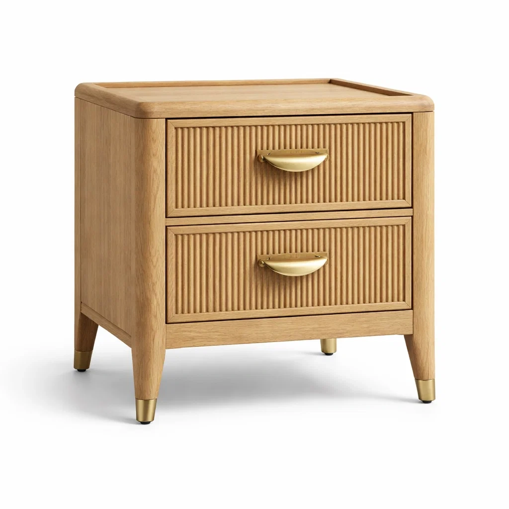 Comodino in Legno di Rovere con 2 Cassetti e Maniglie in Ottone-TRENDYSANCTUARYLIVING