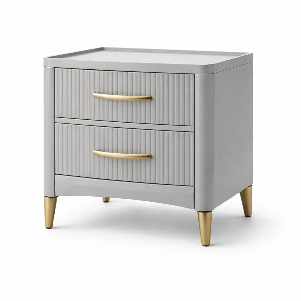 Comodino in Legno con Maniglie e Gambe in Metallo Dorato Grigio-TRENDYSANCTUARYLIVING