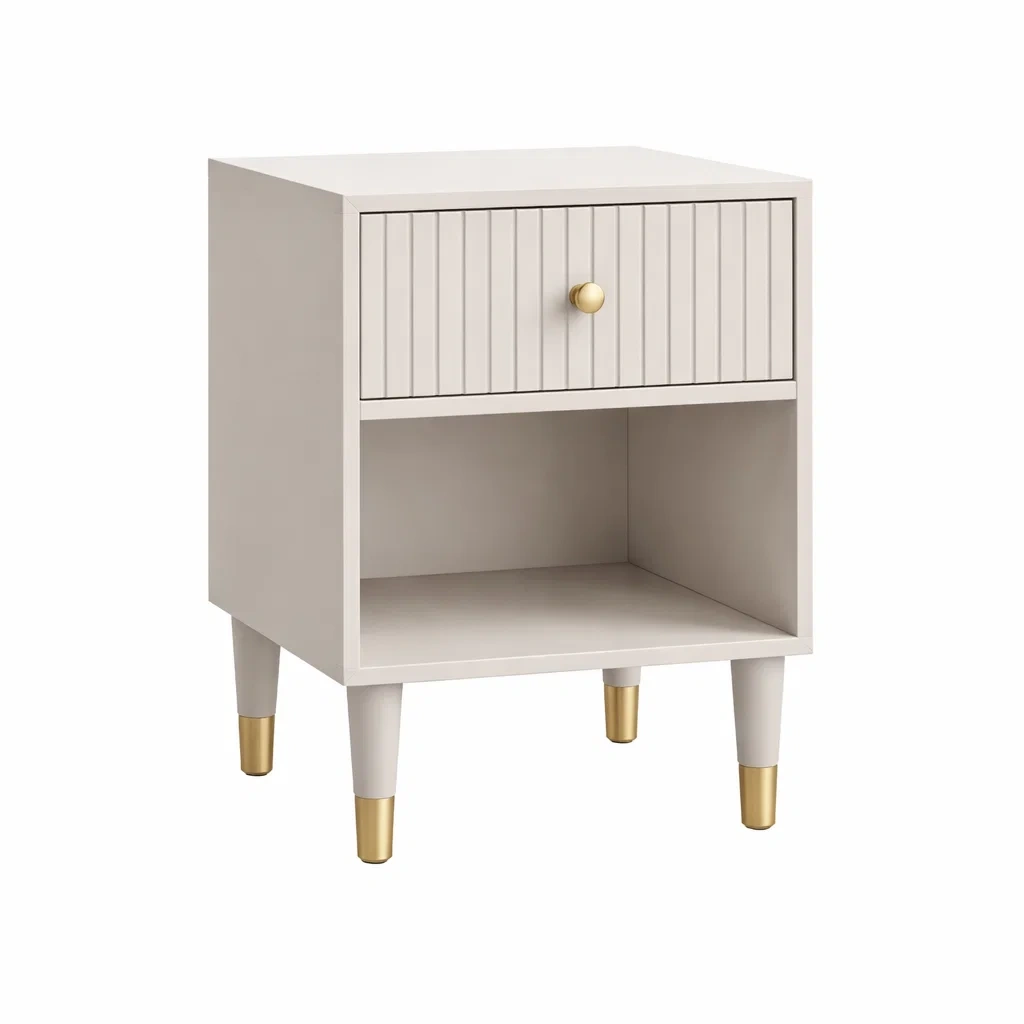 Comodino in Legno con Cassetto e Ripiano Beige-TRENDYSANCTUARYLIVING