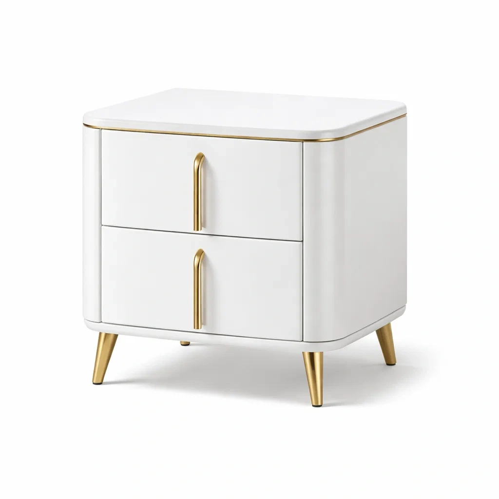 Comodino con 2 Cassetti in MDF Bianco e Oro-TRENDYSANCTUARYLIVING