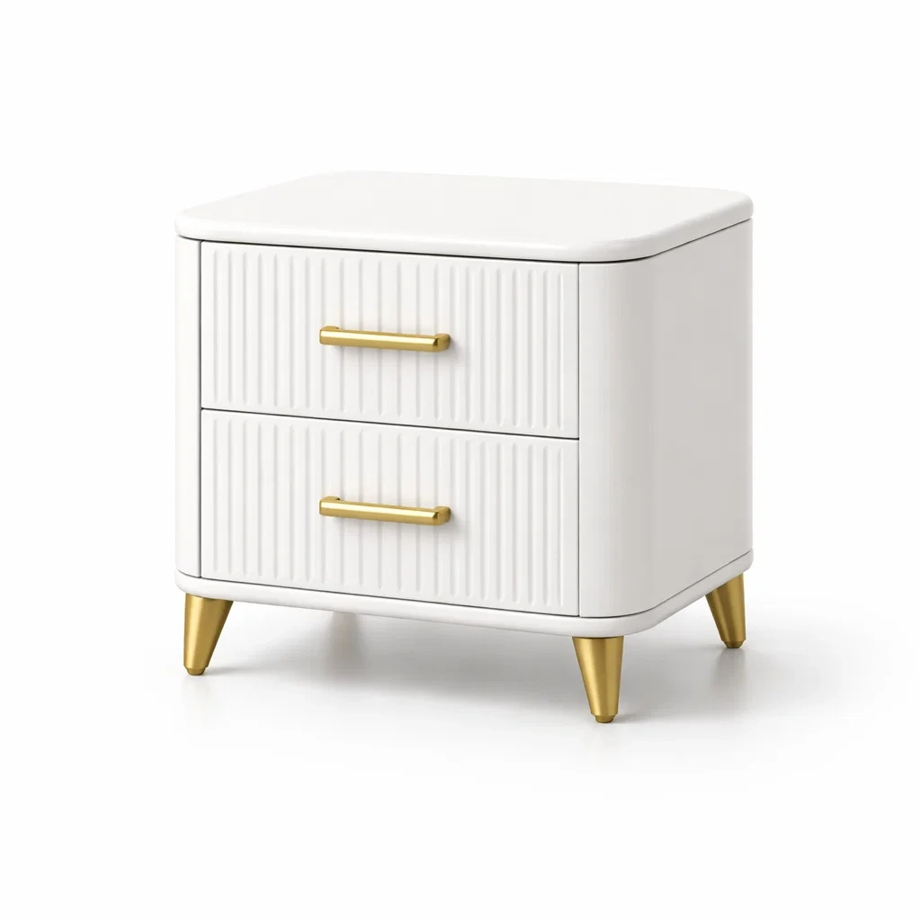 Comodino in MDF Bianco con Gambe e Maniglie in Metallo Dorato-TRENDYSANCTUARYLIVING