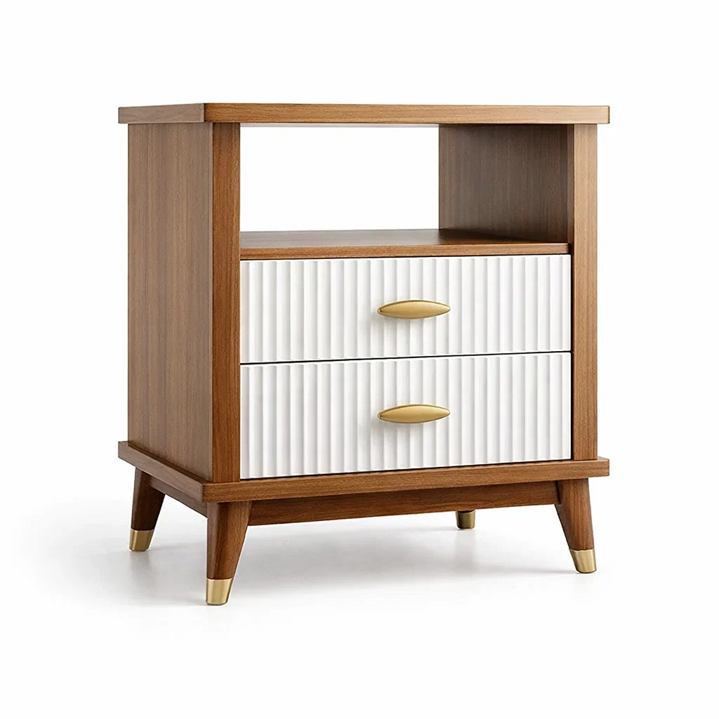 Comodino in Legno con 2 Cassetti Bianco Marrone-TRENDYSANCTUARYLIVING