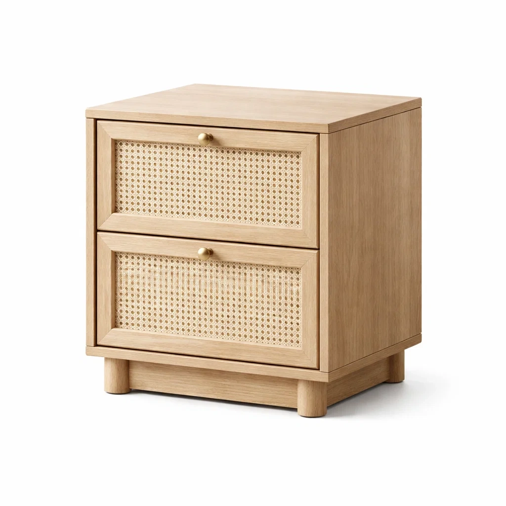 Comodino in Legno e Rattan Intrecciato 40x30x50 cm-TRENDYSANCTUARYLIVING