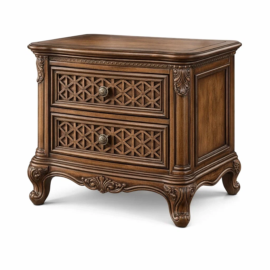 Comodino in Legno con 2 Cassetti Incisi Marrone-TRENDYSANCTUARYLIVING