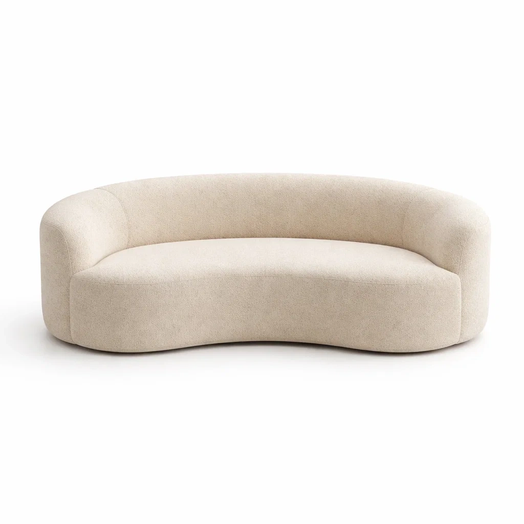 Divano Curvo in Tessuto Beige con Struttura in Legno-TRENDYSANCTUARYLIVING