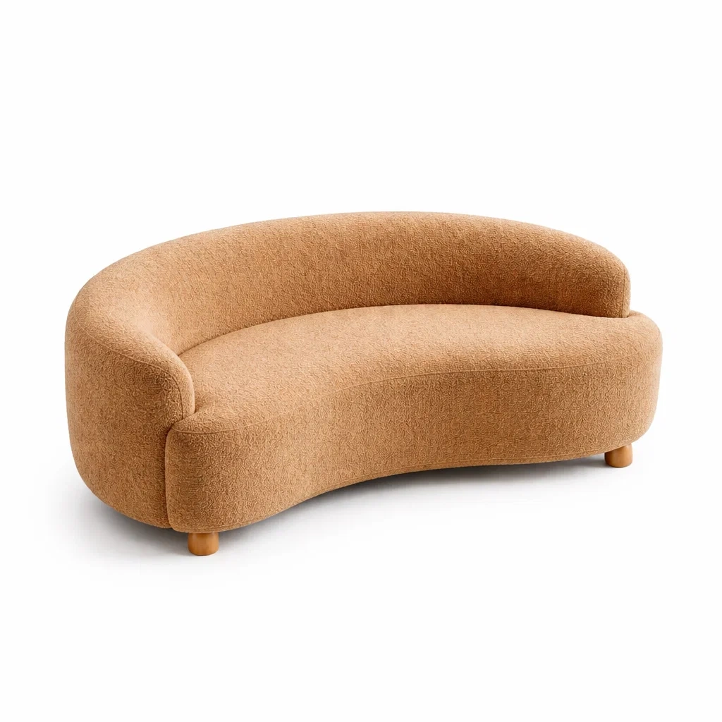 Divano Curvo in Tessuto con Gambe in Legno-TRENDYSANCTUARYLIVING
