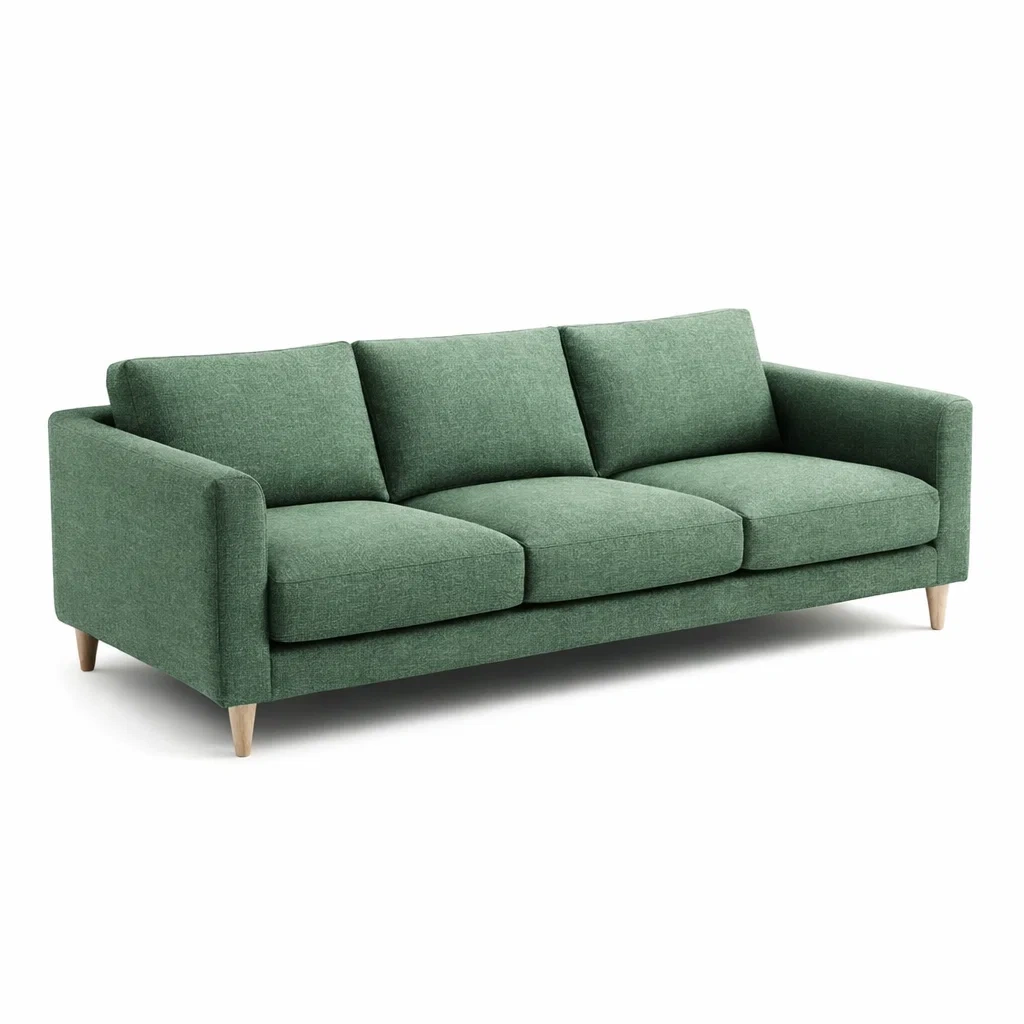 Divano 3 Posti in Tessuto Poliestere Verde con Gambe in Legno-TRENDYSANCTUARYLIVING