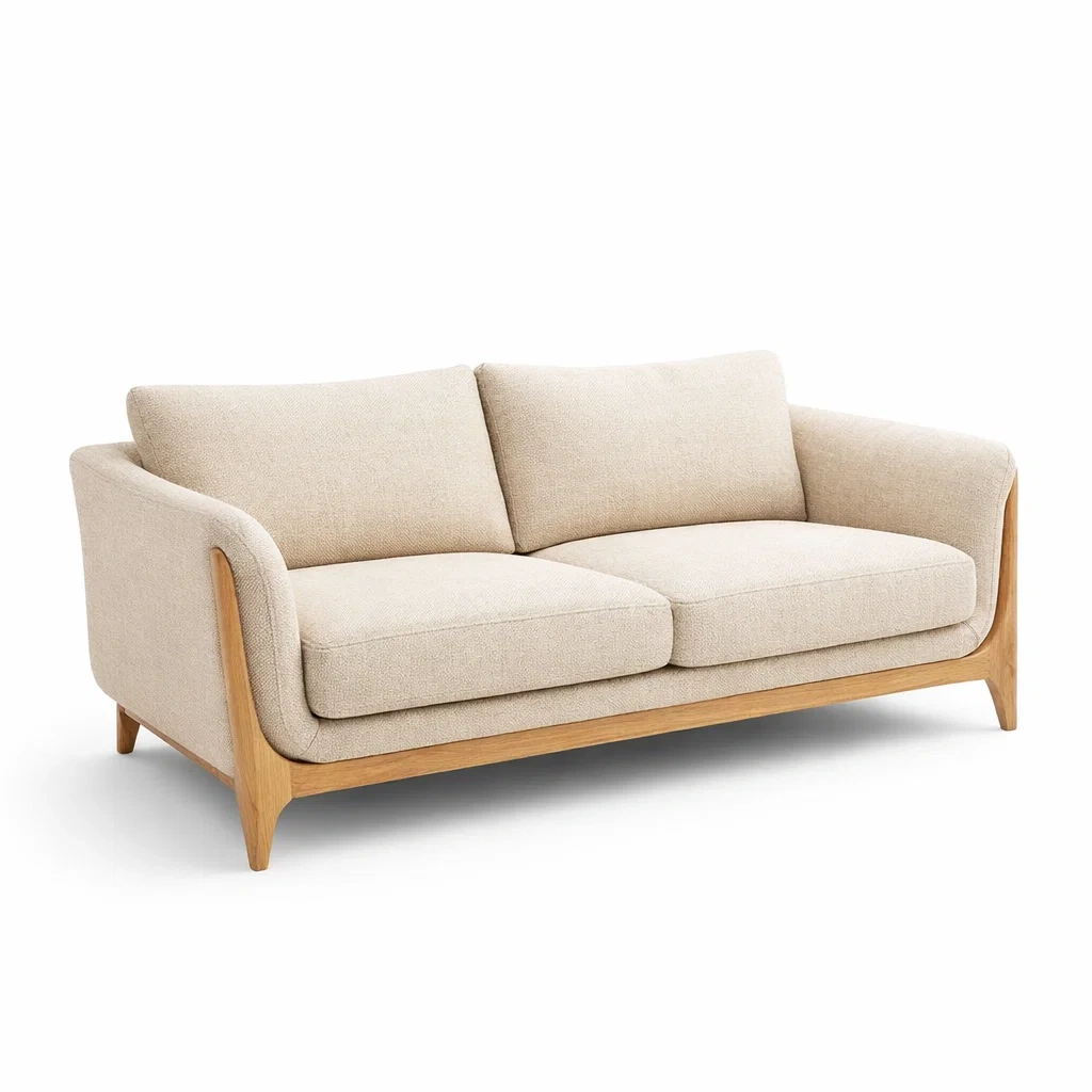 Divano 2 Posti in Tessuto Beige con Struttura in Legno-TRENDYSANCTUARYLIVING