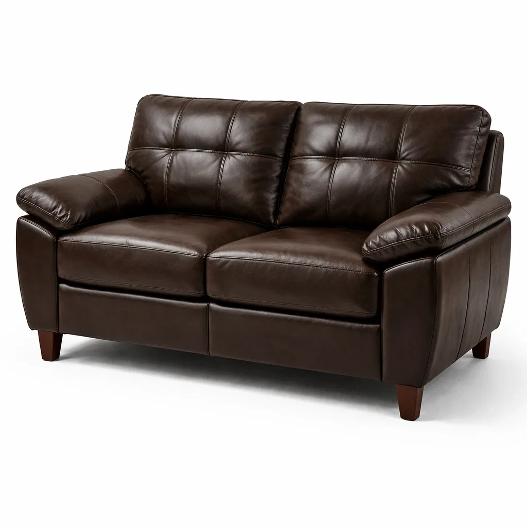 Divano 2 Posti in Pelle Marrone Scuro con Gambe in Legno-TRENDYSANCTUARYLIVING