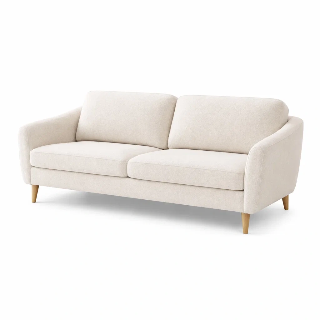 Divano 3 Posti in Tessuto Poliestere Beige con Gambe in Legno-TRENDYSANCTUARYLIVING